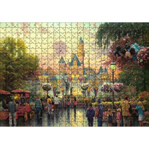 Disneyland Ve Ziyaretçileri Puzzle Yapboz Mdf Ahşap 500 Parça