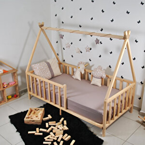 Markaawm Montessori Doğal Bebek Ve Çocuk Karyolası Ahşap Yatak 80x130 cm