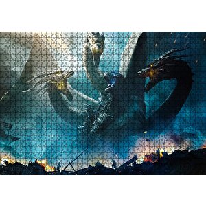 Godzilla Kral Ghidorah Son Savaş Puzzle Yapboz Mdf Ahşap 1000 Parça