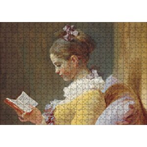 Kitap Okuyan Genç Kız Yağlı Boya Resim Puzzle Yapboz Mdf Ahşap 500 Parça