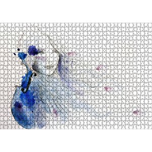 Suluboya Efekt Uzun Saçlı Kız Ve Keman Puzzle Yapboz Mdf Ahşap 1000 Parça