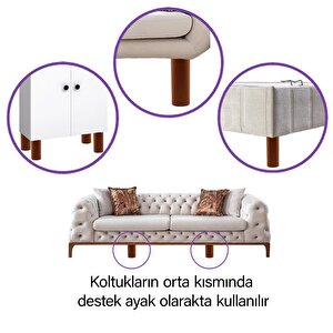 4 Adet Destek Ayağı 12 Cm Kahverengi Ve 4 Adet Düz Ayak Tabanı M8 Civatalı İnce Diş Mobilya Baza Seti
