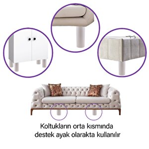 4 Adet Destek Ayağı 12 Cm Beyaz Ve 4 Adet Düz Ayak Tabanı M8 Civatalı İnce Diş Mobilya Baza Koltuk Seti