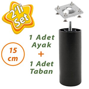 Destek Ayağı 15 Cm Siyah Ve Metal Düz Ayak Tabanı M8 Civatalı İnce Diş Mobilya Kanepe Baza Koltuk Seti
