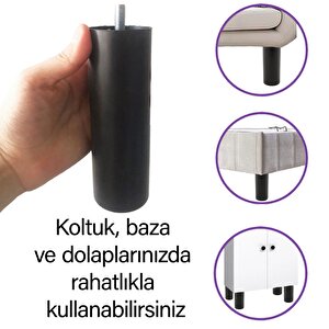Destek Ayağı 15 Cm Siyah Ve Metal Düz Ayak Tabanı M8 Civatalı İnce Diş Mobilya Kanepe Baza Koltuk Seti