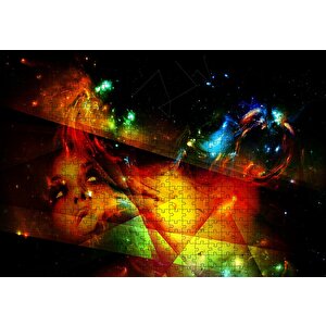 Kadın Yüzü Geometrik Şekiller Ve Spot Işıklar Puzzle Yapboz Mdf Ahşap 500 Parça