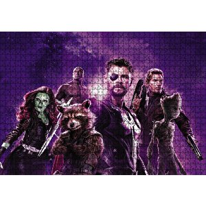 Avengers Rakun, Thor, Groot Puzzle Yapboz Mdf Ahşap 1000 Parça