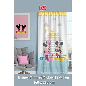 Disney Minnie & Mickey Tekli Fon Perde + Bambu Pilesiz Tül Perde + Saten Güneşlik 140x245 cm