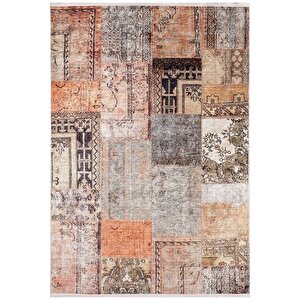 Klasik Kahverengi Salon&yolluk Dijital Baskılı Makinede Yıkanabilir Kaymaz Taban Saçaklı Halı Hk068 120x200 cm