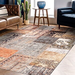 Klasik Kahverengi Salon&yolluk Dijital Baskılı Makinede Yıkanabilir Kaymaz Taban Saçaklı Halı Hk068 120x200 cm