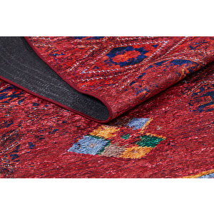 Klasik Kırmızı Salon&yolluk Dijital Baskılı Makinede Yıkanabilir Kaymaz Taban Saçaklı Halı Hk096 80x400 cm