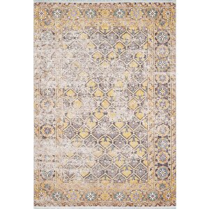 Klasik Sarı Salon&yolluk Dijital Baskılı Makinede Yıkanabilir Kaymaz Taban Saçaklı Halı Hk191 120x180 cm