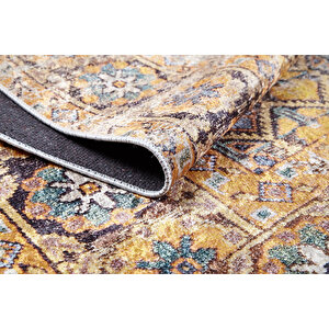 Klasik Sarı Salon&yolluk Dijital Baskılı Makinede Yıkanabilir Kaymaz Taban Saçaklı Halı Hk191 120x180 cm