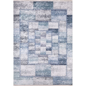 Modern Mavi Dijital Baskı Hipoalerjenik Kaymaz Taban Halı Yolluk Ha234 100x500 cm