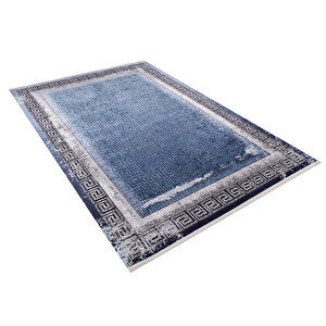 Modern Mavi Çerçeveli Dijital Baskı Hipoalerjenik Kaymaz Taban Halı Yolluk Ha185 120x180 cm