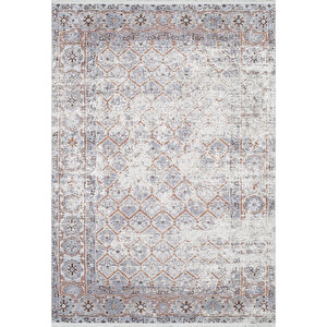 Klasik Gri Salon&yolluk Dijital Baskılı Makinede Yıkanabilir Kaymaz Taban Saçaklı Halı Hk193 160x300 cm