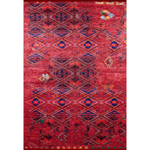 Klasik Kırmızı Salon&yolluk Dijital Baskılı Makinede Yıkanabilir Kaymaz Taban Saçaklı Halı Hk096 80x150 cm