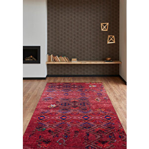 Klasik Kırmızı Salon&yolluk Dijital Baskılı Makinede Yıkanabilir Kaymaz Taban Saçaklı Halı Hk096 80x150 cm