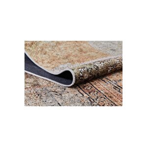 Klasik Kahverengi Salon&yolluk Dijital Baskılı Makinede Yıkanabilir Kaymaz Taban Saçaklı Halı Hk068 120x180 cm