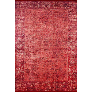 Klasik Kırmızı Salon&yolluk Dijital Baskılı Makinede Yıkanabilir Kaymaz Taban Saçaklı Halı Hk099 80x400 cm