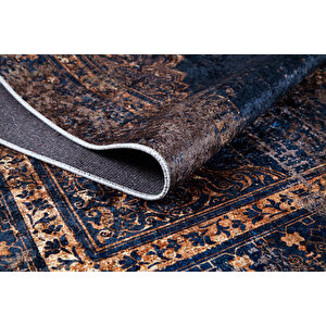 Klasik Lacivert Salon&yolluk Dijital Baskılı Makinede Yıkanabilir Kaymaz Taban Saçaklı Halı Hk190 160x230 cm