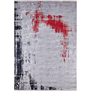 Modern Gri Kırmızı Desen Dijital Baskı Hipoalerjenik Kaymaz Taban Halı Yolluk Ha244 100x500 cm