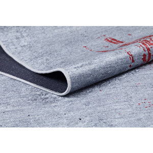 Modern Gri Kırmızı Desen Dijital Baskı Hipoalerjenik Kaymaz Taban Halı Yolluk Ha244 100x500 cm