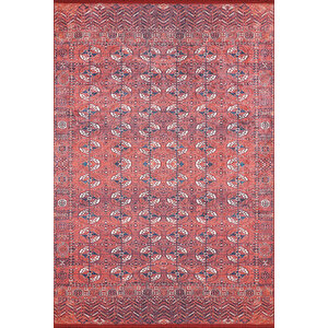 Klasik Kırmızı Salon&yolluk Dijital Baskılı Makinede Yıkanabilir Kaymaz Taban Saçaklı Halı Hk201 160x300 cm
