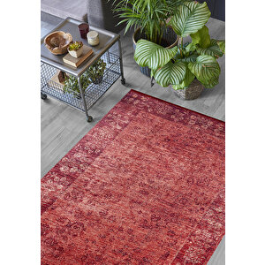 Klasik Kırmızı Salon&yolluk Dijital Baskılı Makinede Yıkanabilir Kaymaz Taban Saçaklı Halı Hk099 160x300 cm