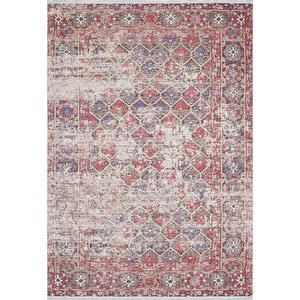Klasik Kırmızı Salon&yolluk Dijital Baskılı Makinede Yıkanabilir Kaymaz Taban Saçaklı Halı Hk194 240x280 cm