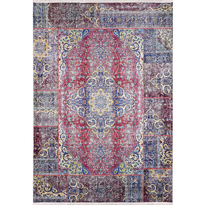 Klasik Kırmızı Salon&yolluk Dijital Baskılı Makinede Yıkanabilir Kaymaz Taban Saçaklı Halı Hk131 240x340 cm