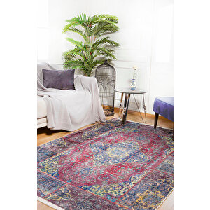 Klasik Kırmızı Salon&yolluk Dijital Baskılı Makinede Yıkanabilir Kaymaz Taban Saçaklı Halı Hk131 240x340 cm