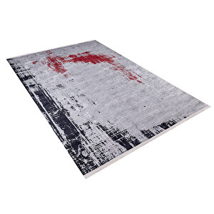 Modern Gri Kırmızı Desen Dijital Baskı Hipoalerjenik Kaymaz Taban Halı Yolluk Ha244 80x300 cm