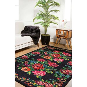 Klasik Siyah Salon&oturma Odası&yolluk Dijital Baskılı Makinede Yıkanabilir Kaymaz Taban Saçaklı Halı Hk037 80x500 cm