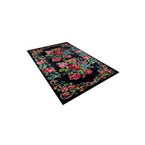 Klasik Siyah Salon&oturma Odası&yolluk Dijital Baskılı Makinede Yıkanabilir Kaymaz Taban Saçaklı Halı Hk037