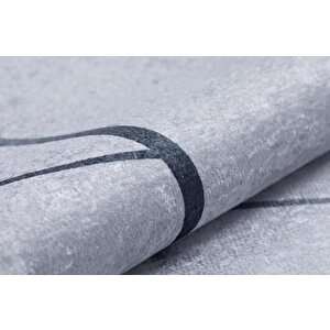 Modern Gri Çizgili Dijital Baskı Hipoalerjenik Kaymaz Taban Halı Yolluk Ha238 100x500 cm