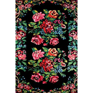 Klasik Siyah Salon&oturma Odası&yolluk Dijital Baskılı Makinede Yıkanabilir Kaymaz Taban Saçaklı Halı Hk037 120x180 cm