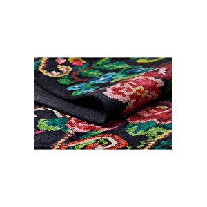 Klasik Siyah Salon&oturma Odası&yolluk Dijital Baskılı Makinede Yıkanabilir Kaymaz Taban Saçaklı Halı Hk037 120x180 cm