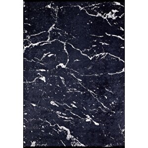 İskandinav Siyah Mermer Desen Dijital Baskı Hipoalerjenik Kaymaz Taban Halı Yolluk 100x150 cm