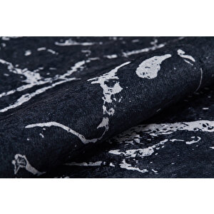 İskandinav Siyah Mermer Desen Dijital Baskı Hipoalerjenik Kaymaz Taban Halı Yolluk 100x150 cm