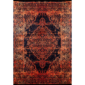 Klasik Turuncu Siyah Salon&oturma Odası Yolluk&yatak Odası Dijital Baskılı Makinede Yıkanabilir Kaymaz Taban Saçaklı Halı Hk092 80x500 cm