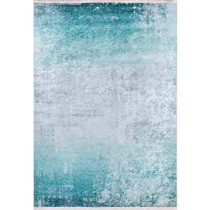 Modern Turkuaz Dijital Baskı Hipoalerjenik Kaymaz Taban Halı Yolluk Ha218 100x400 cm