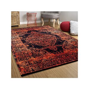 Klasik Turuncu Siyah Salon&oturma Odası Yolluk&yatak Odası Dijital Baskılı Makinede Yıkanabilir Kaymaz Taban Saçaklı Halı Hk092 100x500 cm
