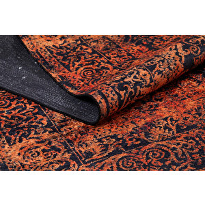 Klasik Turuncu Siyah Salon&oturma Odası Yolluk&yatak Odası Dijital Baskılı Makinede Yıkanabilir Kaymaz Taban Saçaklı Halı Hk092 160x230 cm