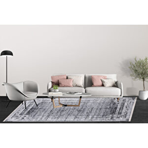 Modern Gri Dijital Baskı Yıkanabilir Hipoalerjenik Kaymaz Taban Halı Yolluk Ha037