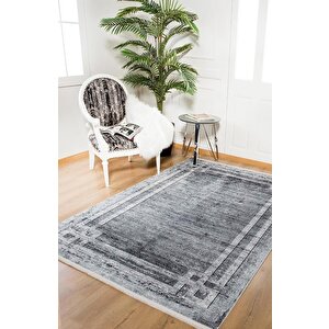 Modern Gri Dijital Baskı Yıkanabilir Hipoalerjenik Kaymaz Taban Halı Yolluk Ha037