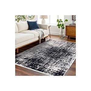 Modern Siyah Dijital Baskı Hipoalerjenik Kaymaz Taban Halı Yolluk 120x180 cm