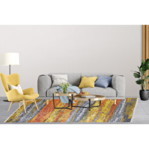 Modern Turuncu Dijital Baskı Hipoalerjenik Kaymaz Taban Halı Yolluk 200x300 cm
