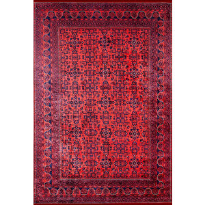 Klasik Kırmızı Salon&yolluk Dijital Baskılı Makinede Yıkanabilir Kaymaz Taban Saçaklı Halı Hk086 240x280 cm