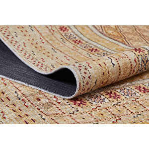 Klasik Sarı Salon&oturma Odası Yolluk&yatak Odası Dijital Baskılı Makinede Yıkanabilir Kaymaz Taban Saçaklı Halı Hk076 100x150 cm